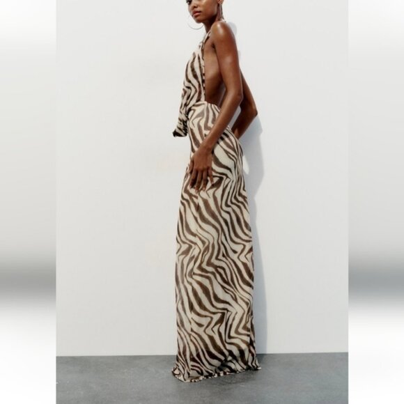 ZARA PRINTED TULLE HALTER DRESS - Picture 4 of 9